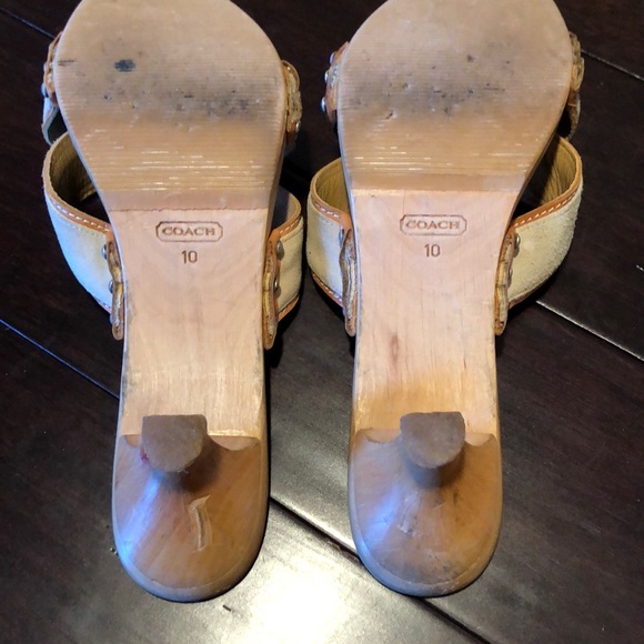 Coach Wood & Suede Kitten Heel Sandals - Picture 3 of 8
